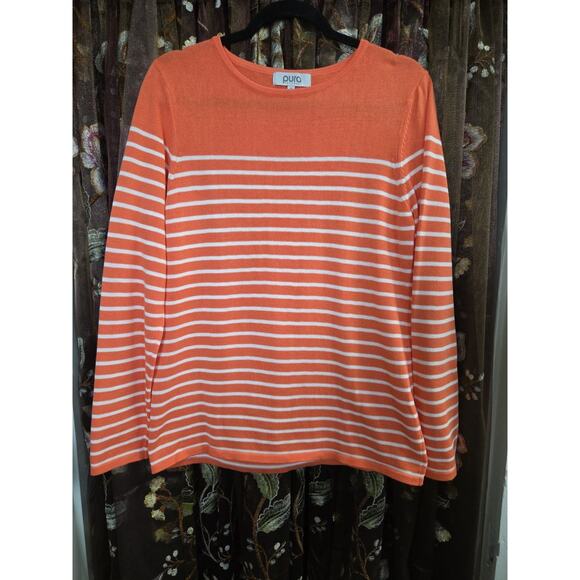Pura Cashmere Striped Sweater Size Medium - Picture 1 of 12